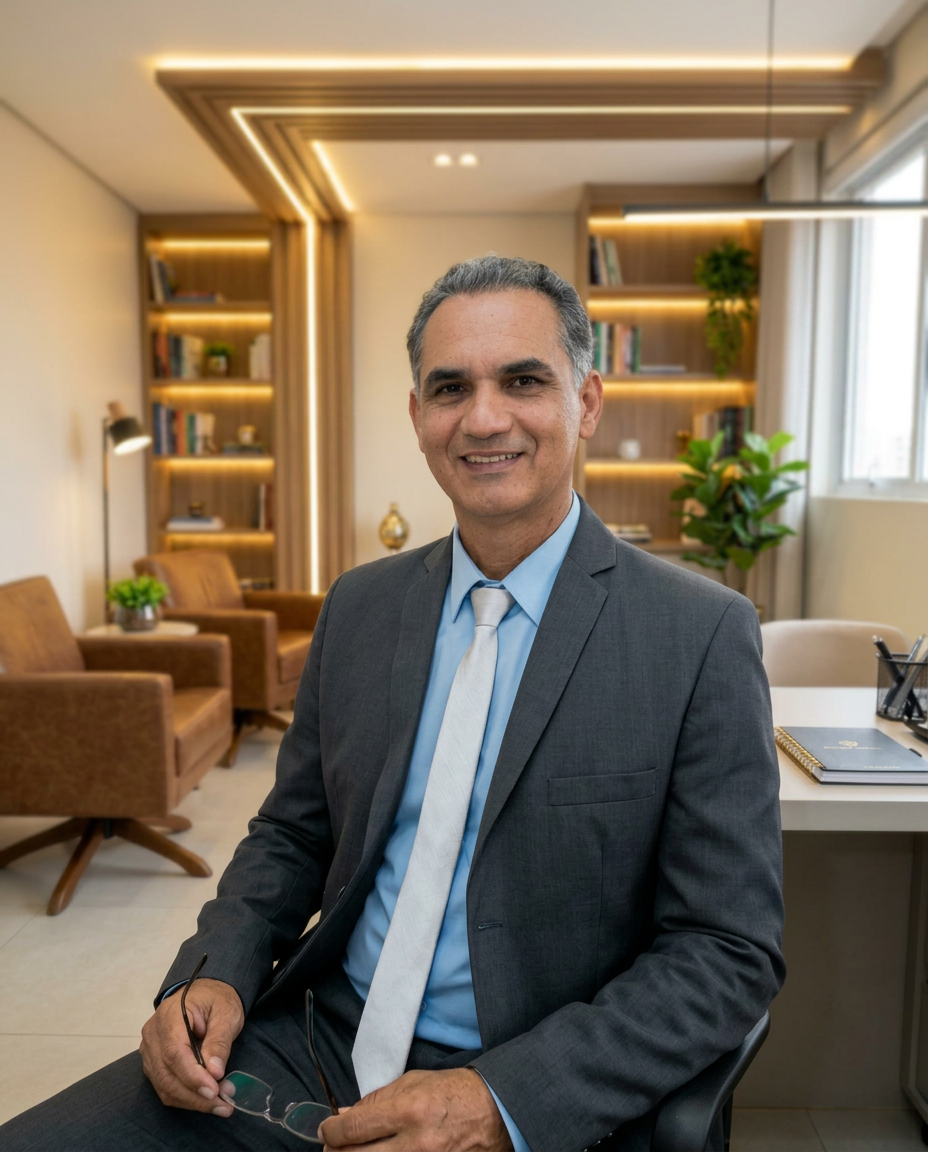Retrato do psicólogo Márcio Marques em seu consultório em Maringá